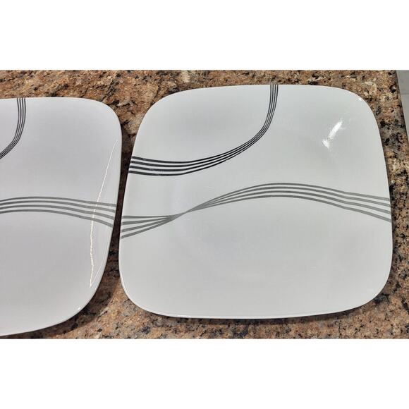 Corelle Urban Arc 10.5" Square White Dinner Plates Set of 5 Gray/Black Stripes - Picture 10 of 13